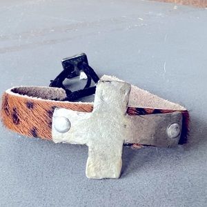 Handmade cross bracelet on cowhide